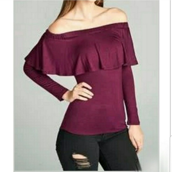 Purple Off the Shoulder Ruffle Top - Picture 1 of 3